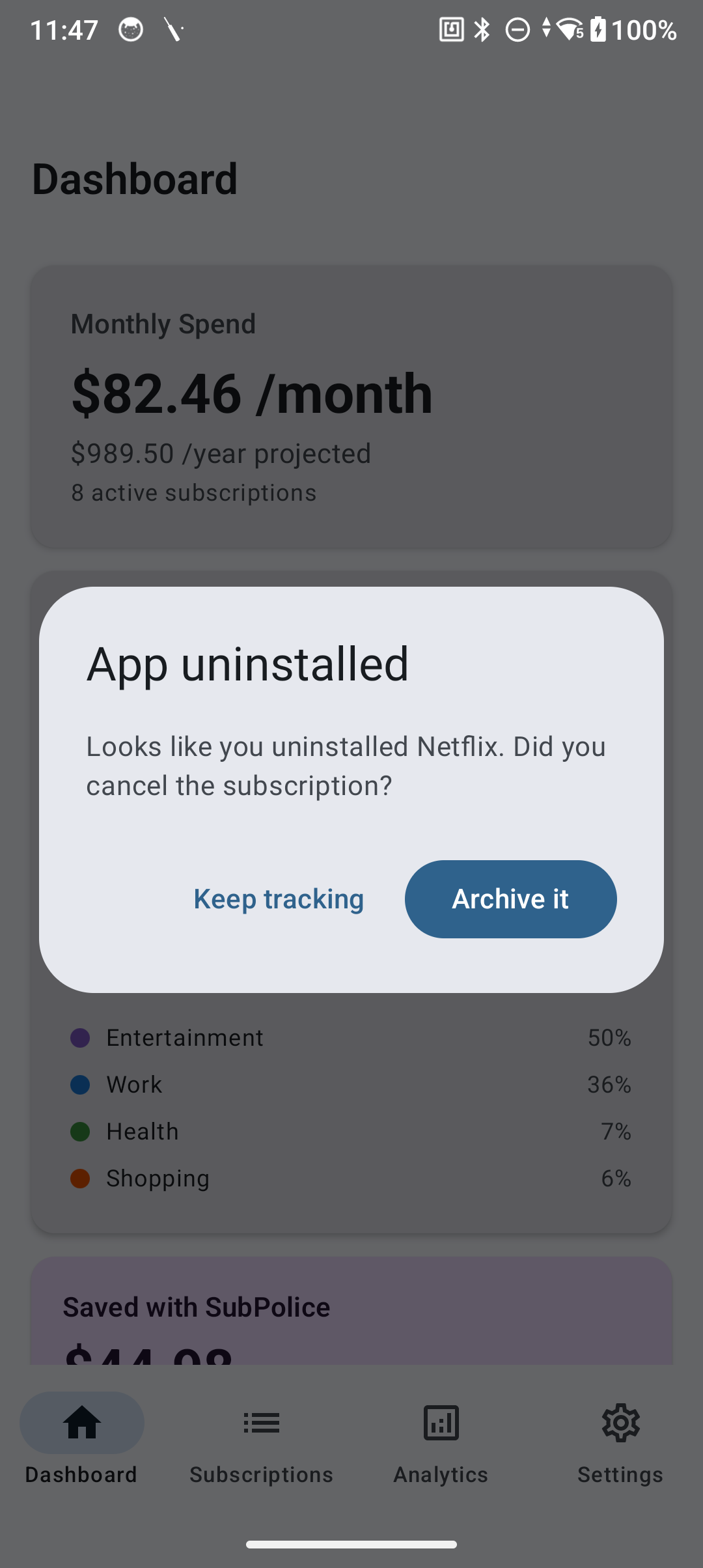 Uninstall detection prompt