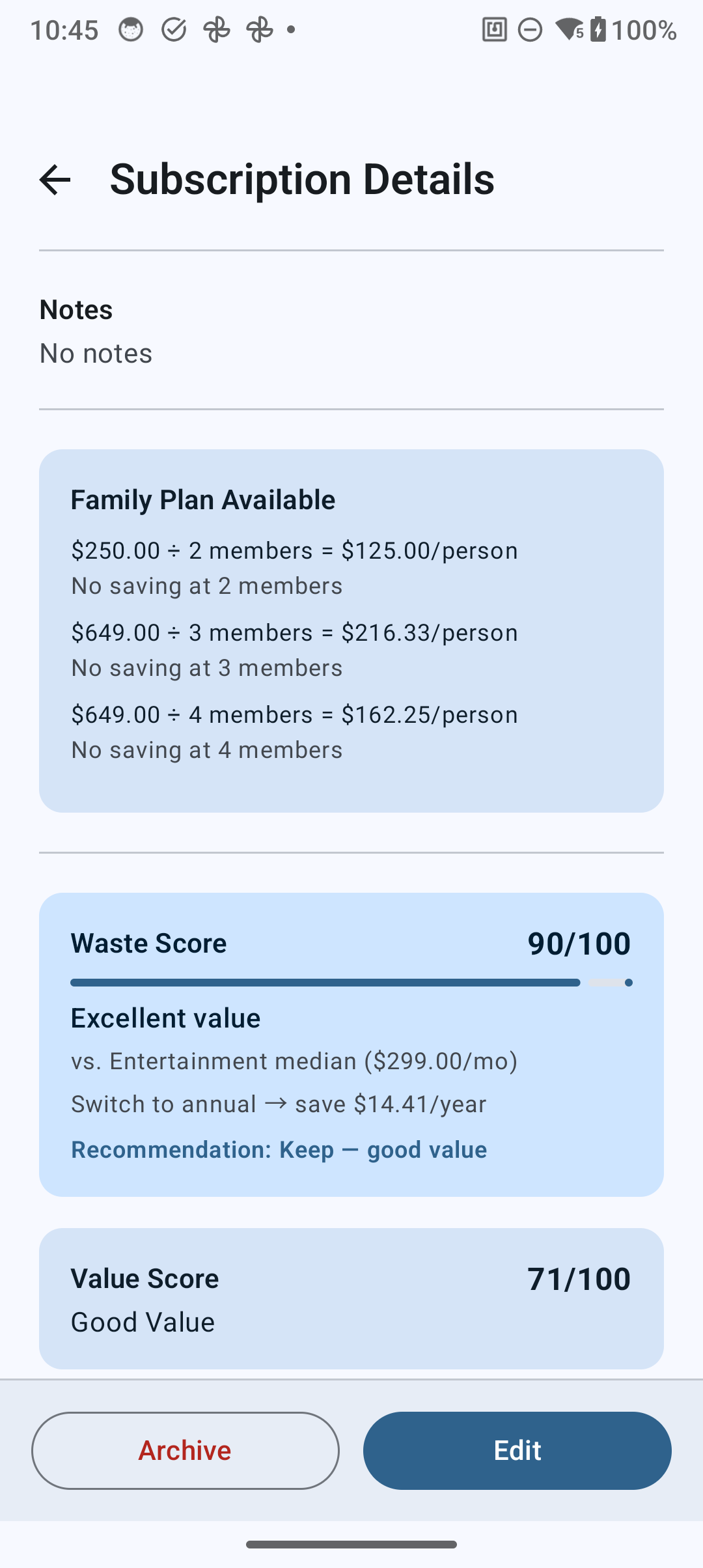 Waste Report detail card